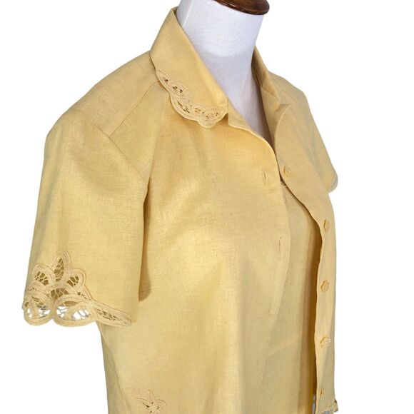 Erika Linen Midi Jacket Dress Button Front Jacket Blouse Eyelet Lace Trim - Picture 4 of 14